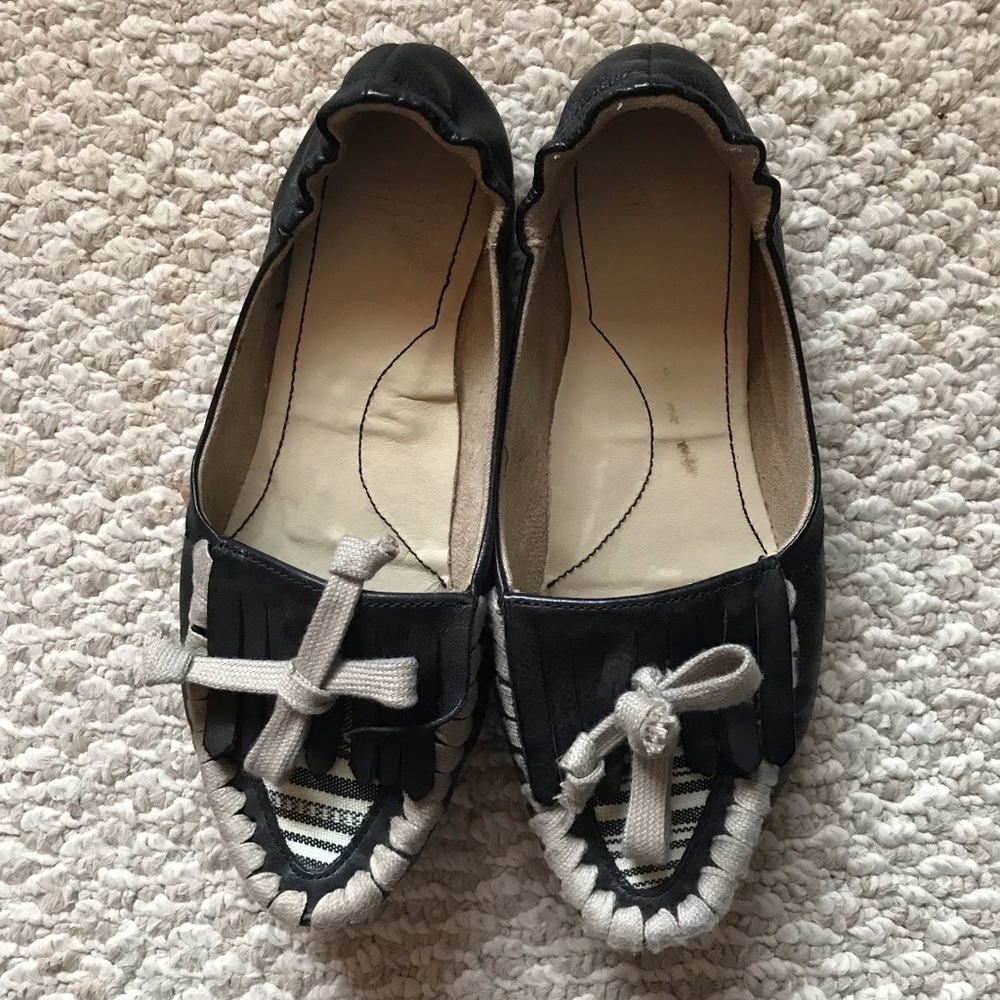 Navy Embroidered Moccasins